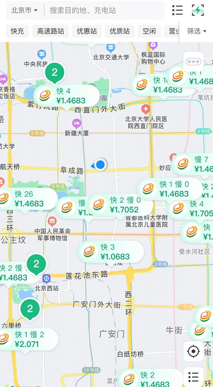 中新財(cái)經(jīng)查詢相關(guān)充電APP發(fā)現(xiàn)，電價(jià)平峰時(shí)段，快充樁的價(jià)格普遍在1.4元度左右。