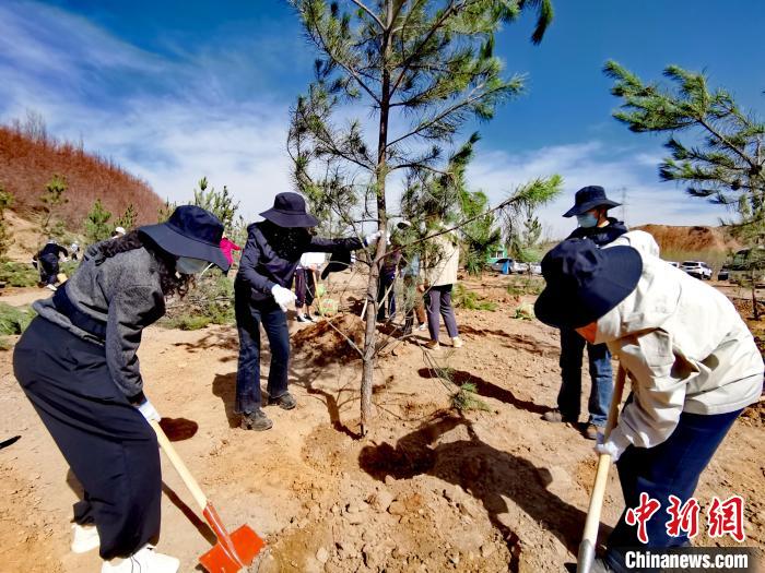 圖為西寧市城東區(qū)干部職工參加義務(wù)植樹?！?zhí)砀?攝