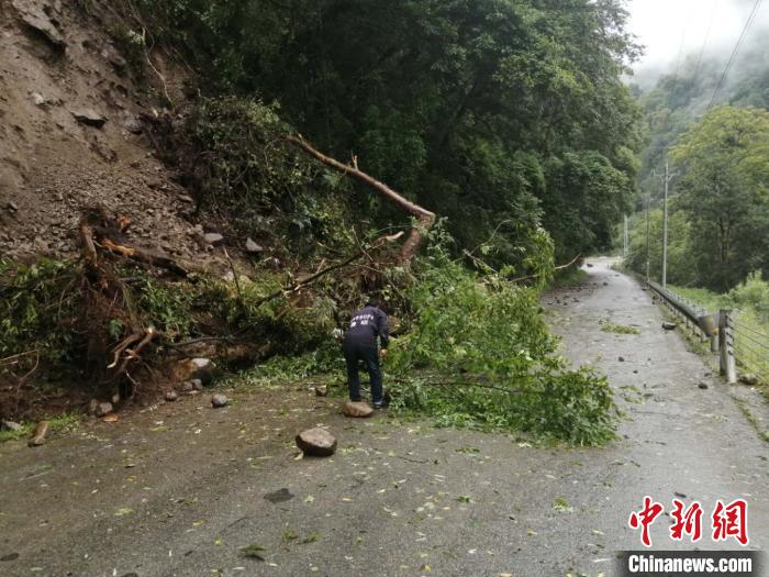 圖為7月21日，G318線川藏公路林芝巴宜區(qū)至波密縣路段發(fā)生落石。林芝市巴宜區(qū)公安局 供圖